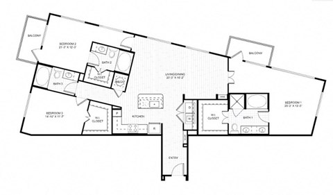 Floor plan for 3 beds, 3 baths, 1601 sqft