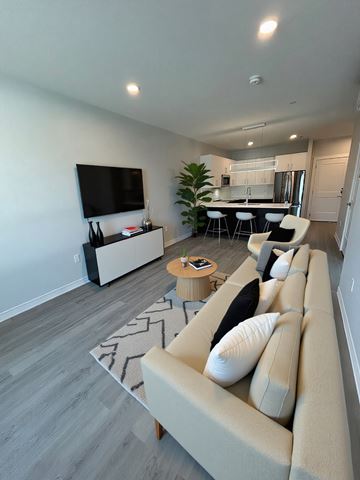Norwood apartment for rent - A modern living room with a large couch and a television.