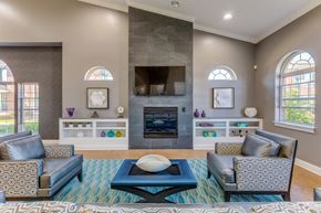 Sterling Heights apartment for rent - A clubhouse with a fireplace and a blue rug.