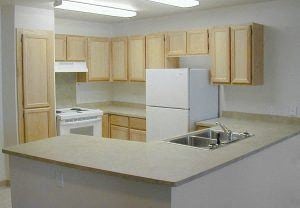 Caldwell apartment for rent - a kitchen with a white refrigerator and a sink