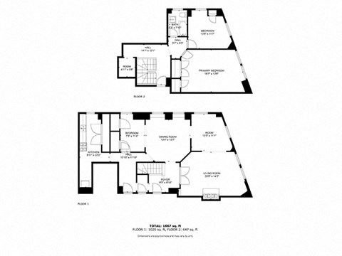 Floor plan for 3 beds, 2 baths, 1100 sqft