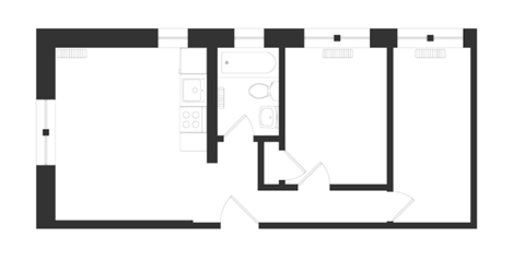 Floor plan for 2 beds, 1 bath, 450 sqft