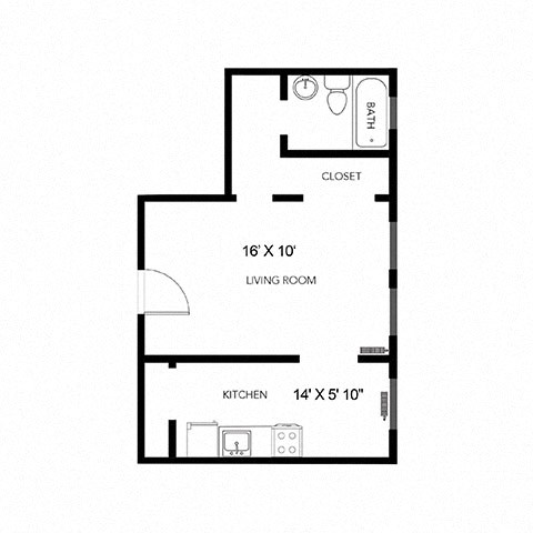 Floor plan for studio, 1 bath, 460 sqft