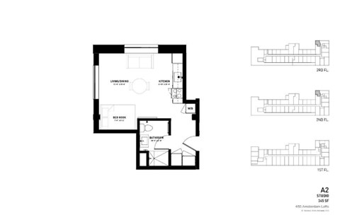 Floor plan for studio, 1 bath, 345 sqft