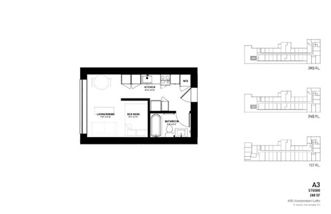 Floor plan for studio, 1 bath, 280 sqft