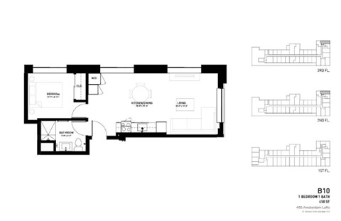 Floor plan for 1 bed, 1 bath, 450 sqft