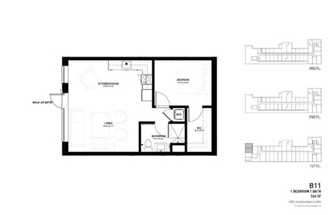 Floor plan for 1 bed, 1 bath, 565 sqft