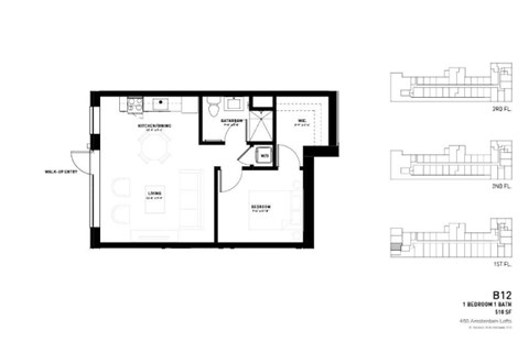 Floor plan for 1 bed, 1 bath, 510 sqft