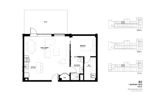 Floor plan for 1 bed, 1 bath, 655 sqft
