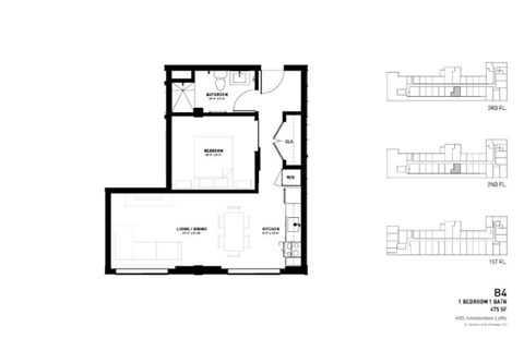 Floor plan for 1 bed, 1 bath, 475 sqft