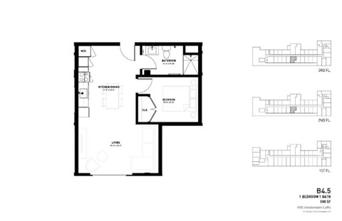 Floor plan for 1 bed, 1 bath, 500 sqft