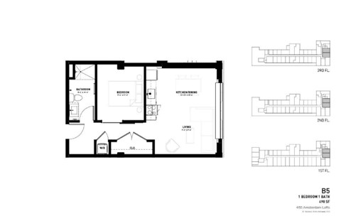 Floor plan for 1 bed, 1 bath, 490 sqft