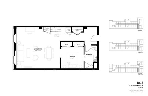 Floor plan for 1 bed, 1 bath, 675 sqft