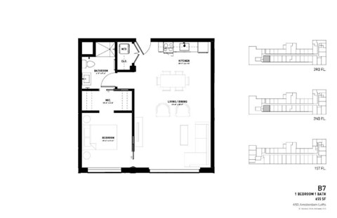 Floor plan for 1 bed, 1 bath, 655 sqft
