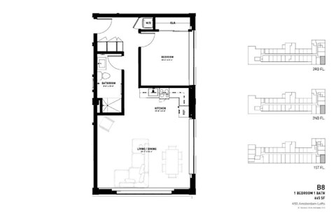 Floor plan for 1 bed, 1 bath, 665 sqft