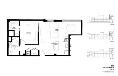 Floor plan for 1 bed, 1 bath, 690 sqft