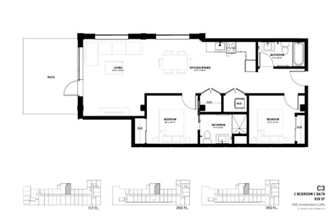 Floor plan for 2 beds, 2 baths, 850 sqft