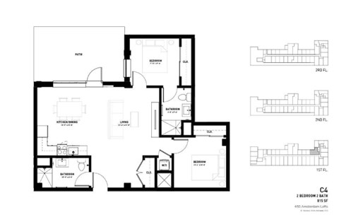 Floor plan for 2 beds, 2 baths, 815 sqft