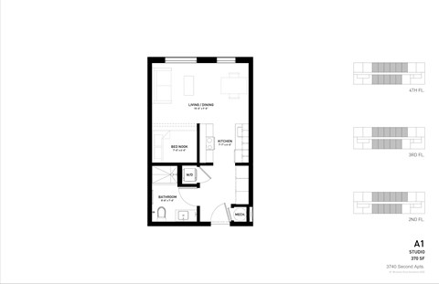 Floor plan for studio, 1 bath, 370 sqft