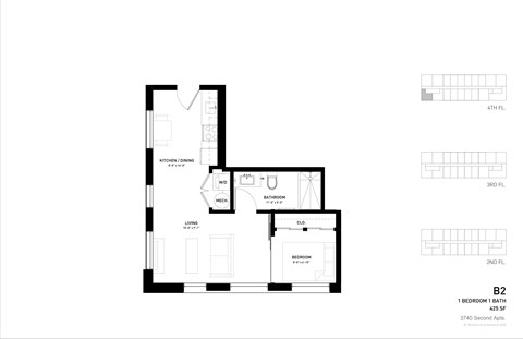 Floor plan for 1 bed, 1 bath, 425 sqft
