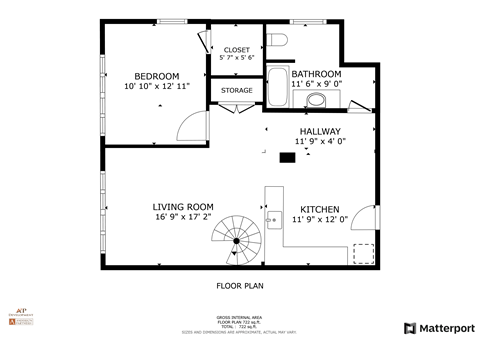 Floor plan for 1 bed, 1 bath, 920 sqft