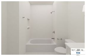 Philadelphia apartment for rent - A white bathroom with a tub, toilet and sink.