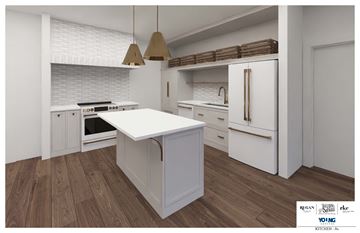 Philadelphia apartment for rent - A kitchen with white cabinets and a white island.