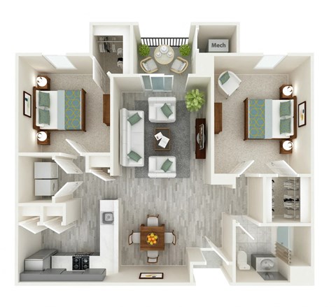 Floor plan for 2 beds, 1 bath, 1114 sqft