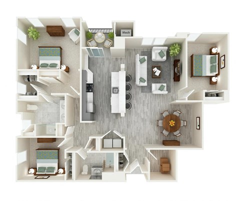 Floor plan for 3 beds, 2 baths, 1873 sqft