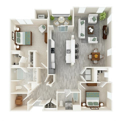 Floor plan for 2 beds, 2 baths, 1547 sqft