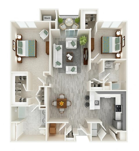 Floor plan for 2 beds, 2 baths, 1483 sqft