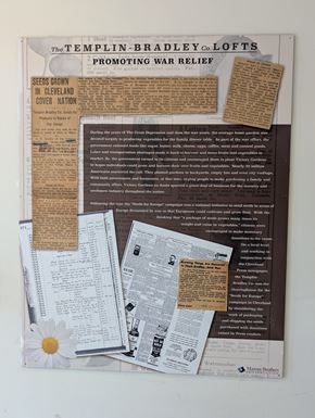 Cleveland apartment for rent - A newspaper article about the Templin-Bradley Co Lofts promoting war relief.