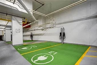Parking garage with electric vehicle charging stations