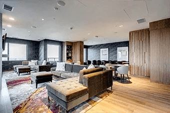 Modern living room with a variety of seating options