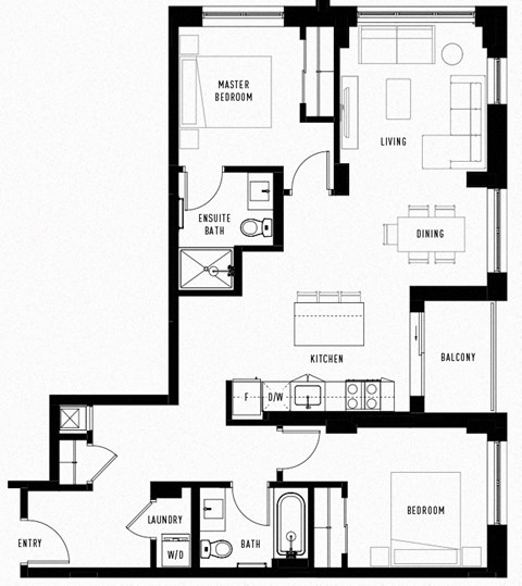Floor plan for 2 beds, 2 baths, 1029 sqft