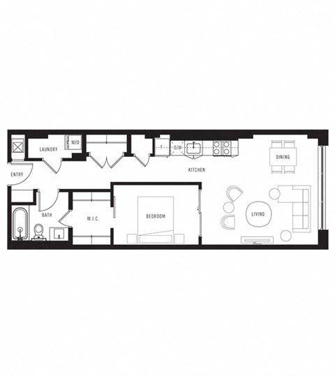 Floor plan for 1 bed, 1 bath, 737 sqft