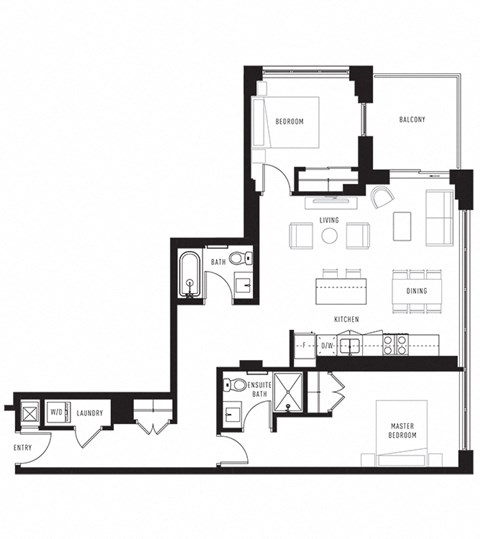 Floor plan for 2 beds, 2 baths, 1052 sqft