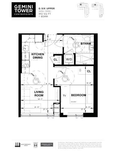 Floor plan for 1 bed, 1 bath, 464 sqft