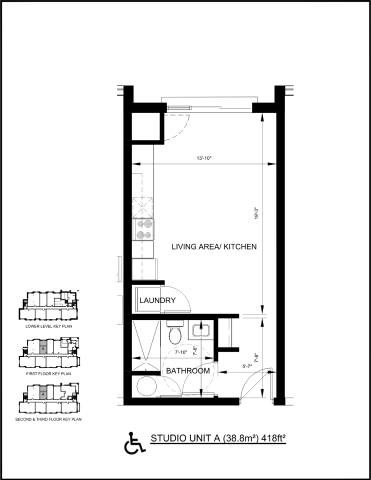 Floor plan for studio, 1 bath, 417 sqft