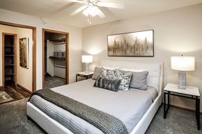 Omaha apartment for rent - Bedroom With Ceiling Fan at Tranquility Pointe, Nebraska, 68164