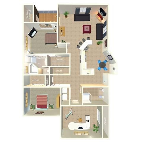 Floor plan for 3 beds, 2 baths, 1710 sqft