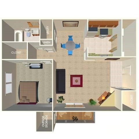 Floor plan for 1 bed, 1 bath, 780 sqft