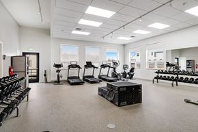 Great Falls apartment for rent - A gym with a variety of equipment including treadmills, weights, and exercise machines.