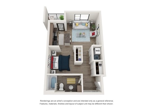 Floor plan for studio, 1 bath, 608 sqft