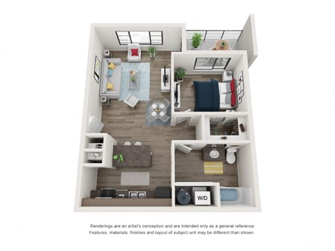Floor plan for 1 bed, 1 bath, 768 sqft