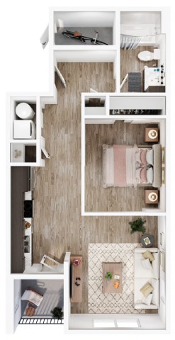 Floor plan for studio, 1 bath, 634 sqft