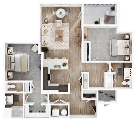 Floor plan for 2 beds, 2 baths, 1156 sqft