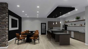 Bozeman apartment for rent - A modern kitchen with a dining table and chairs.