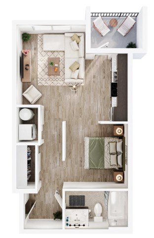Floor plan for studio, 1 bath, 570 sqft