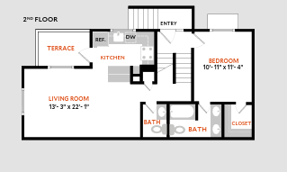 Floor plan for 2 beds, 2.5 baths, 1180 sqft